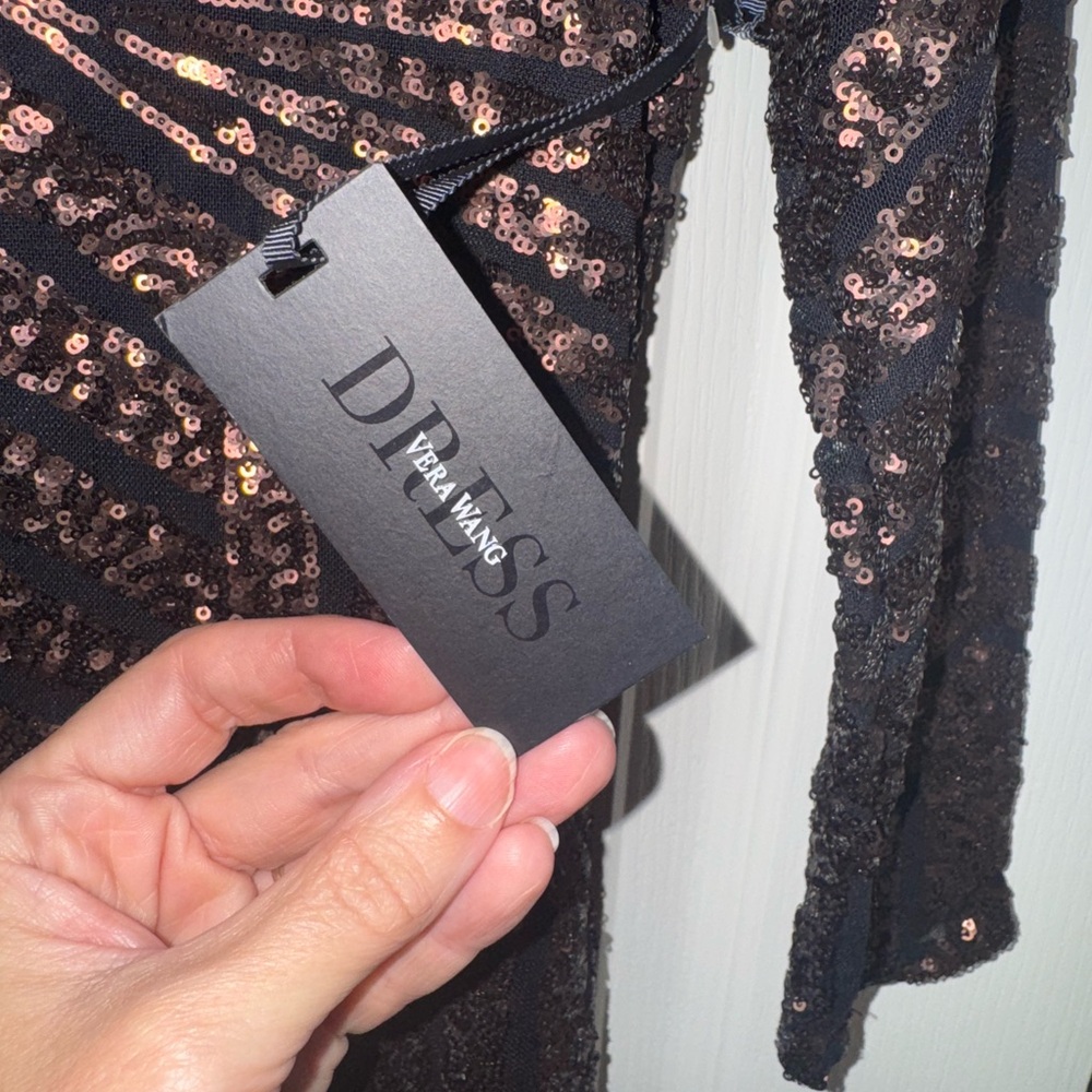 Vera Wang Black and Gold Sequin Long Sleeve Dress - Picture 2 of 3